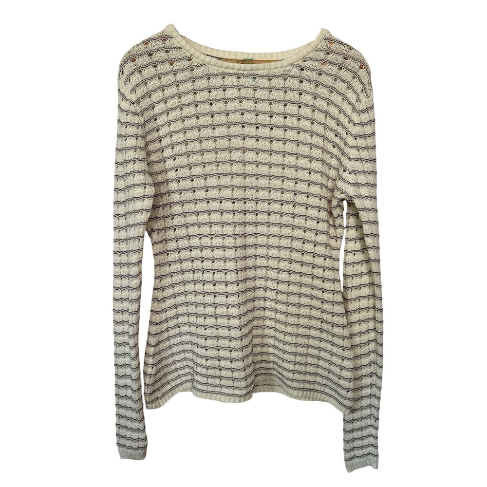 Bloom 100% Organic Cotton Pointelle Sweater S White Purple Open Knit Layer Boho